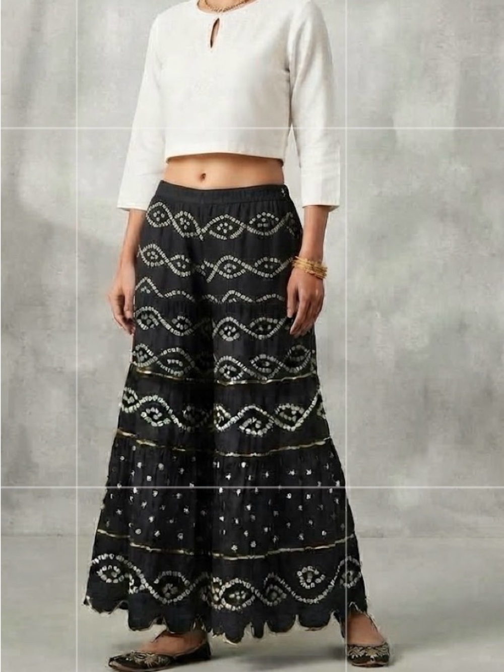Indian palazzo pants trouser black and white bandhani print Cotton Size S-M